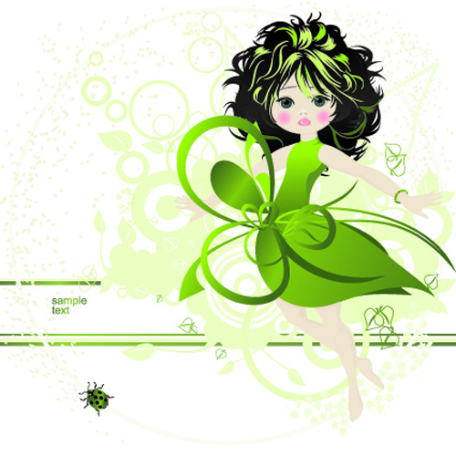 Beautiful green dress girl vector background Beautiful green dress girl vector background