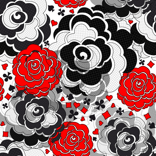 red pattern material flower black 