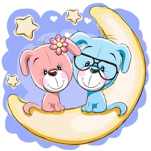 Cartoon character with love vector material 02 Cartoon character with love vector material 02