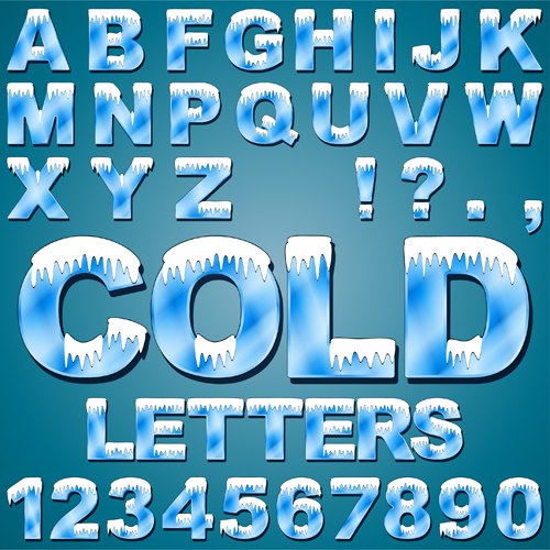 Cold snow alphabet with numbers vector Cold snow alphabet with numbers vector
