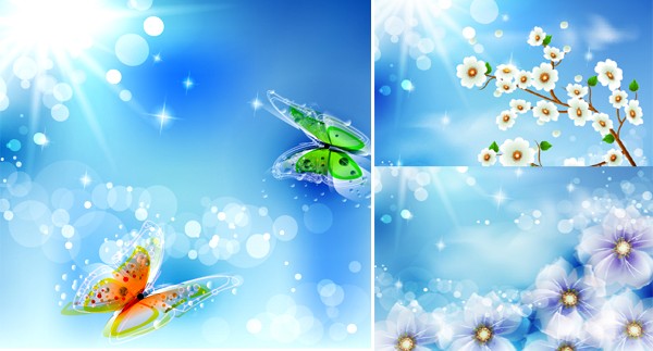 Sunlight with flower with butterflies background vector Sunlight with flower with butterflies background vector