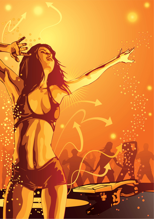 Fashion girl with party poster vector 01