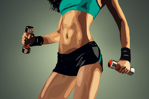 Fitness girl with dumbbells vector material 01 Fitness girl with dumbbells vector material 01