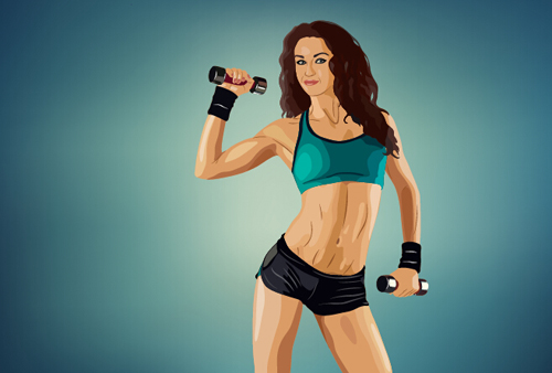 Fitness girl with dumbbells vector material 02 Fitness girl with dumbbells vector material 02