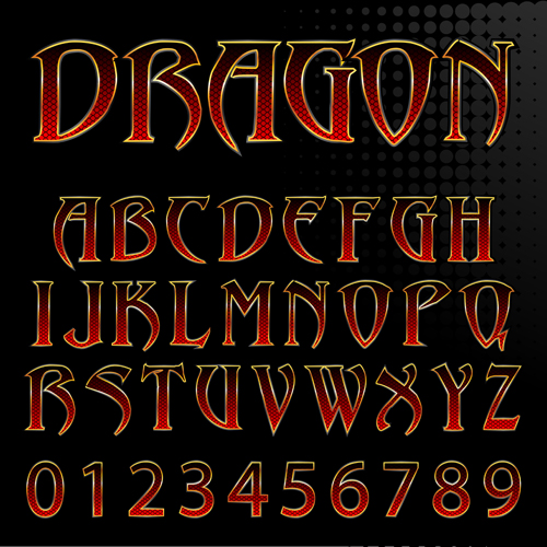 Golden with red alphabet and numbers vector Golden with red alphabet and numbers vector