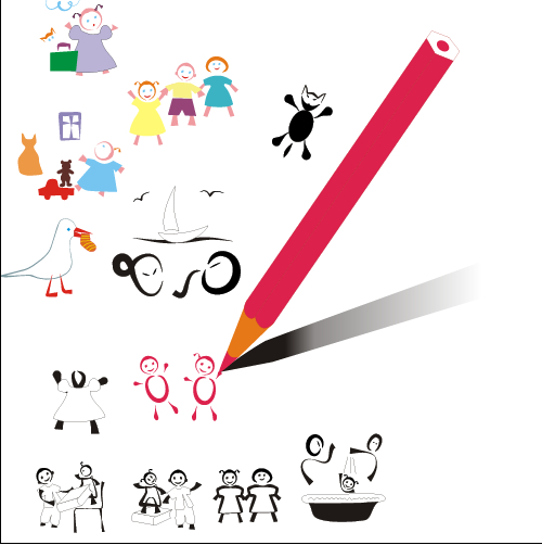 Hand drawn kids and pencil design vector