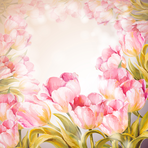 Pink flower hand drawn backgrounds vector 04 Pink flower hand drawn backgrounds vector 04