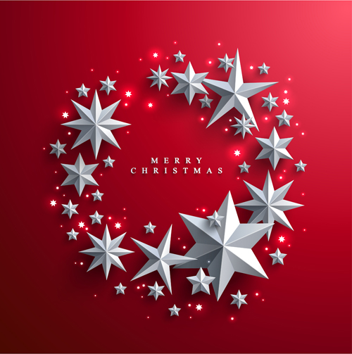 Red christmas backgroung with paper stars vector 02 Red christmas backgroung with paper stars vector 02