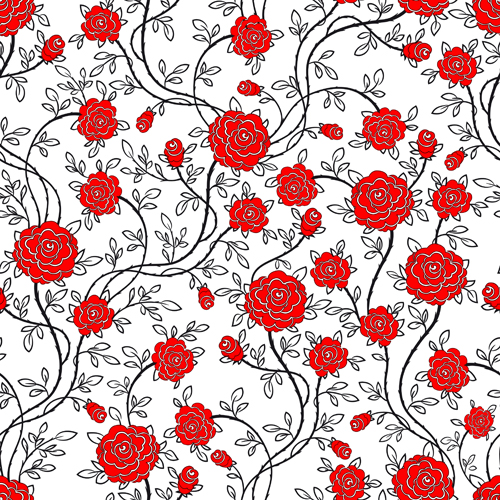 Red flower seamless patterns vector
