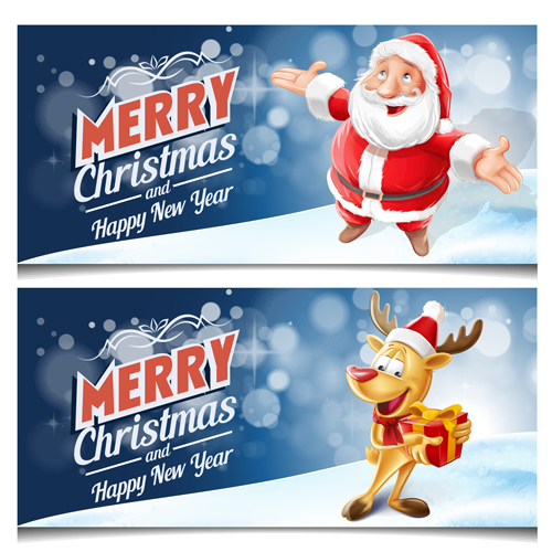 Santa with deer christmas vector banners Santa with deer christmas vector banners