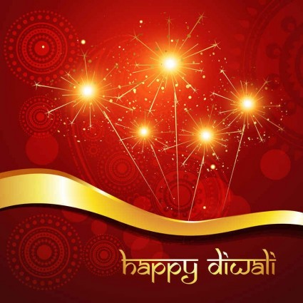 Shining fireworks with red background vector