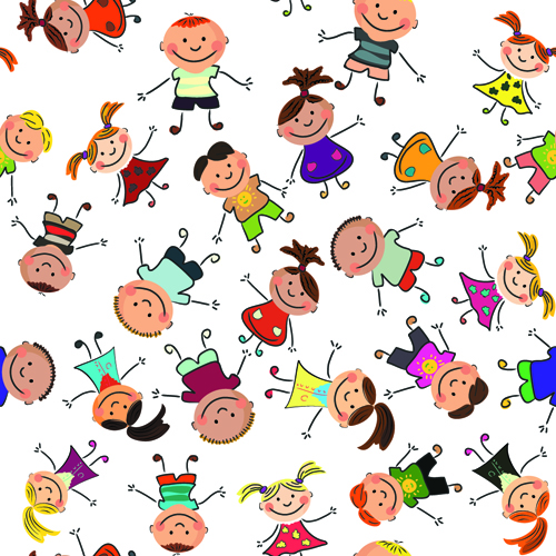 Cartoon kids seamless pattern design vector
