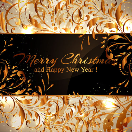 Chirstmas with new year background and golden floral vector Chirstmas with new year background and golden floral vector