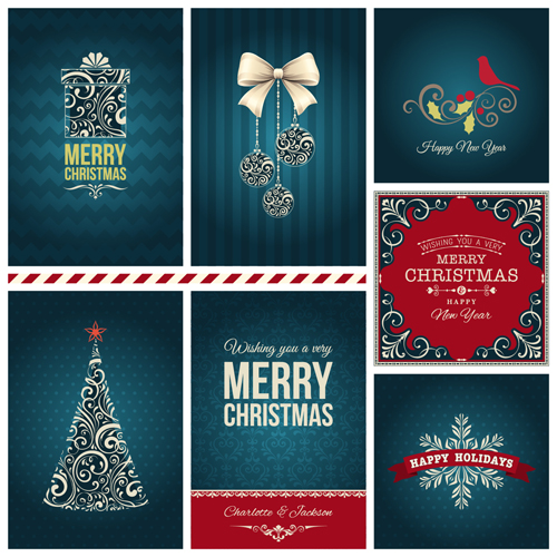 Dark green christmas cards vectors Dark green christmas cards vectors