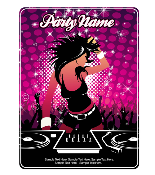 Fashion girl with party poster vector 03 Fashion girl with party poster vector 03