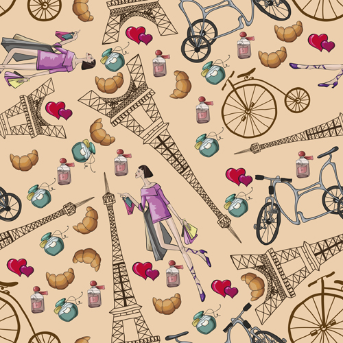 Fashion paris seamless pattern vectors 01