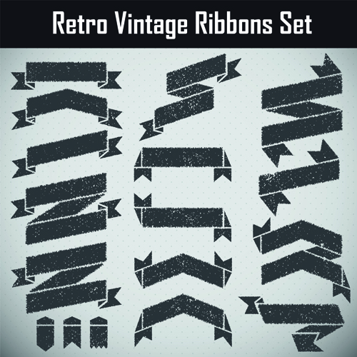 Grunge black ribbon vector set Grunge black ribbon vector set