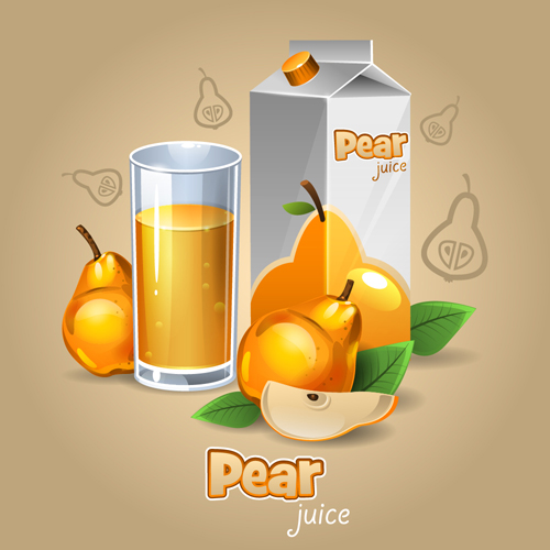 Pear juice packaging with cup vecotr
