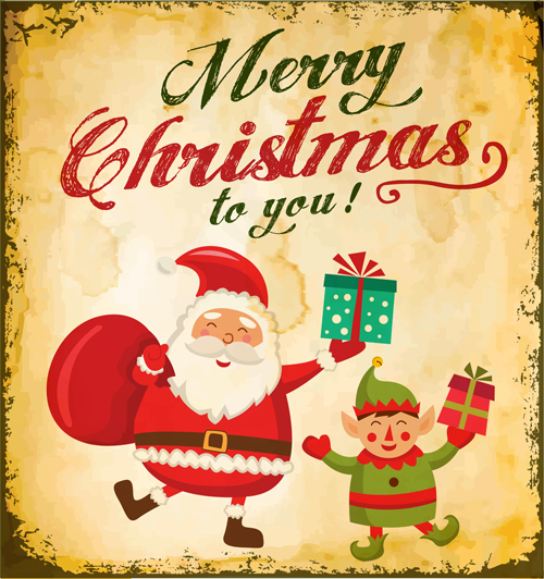 Santa with christmas poster vintage vectors 01 Santa with christmas poster vintage vectors 01