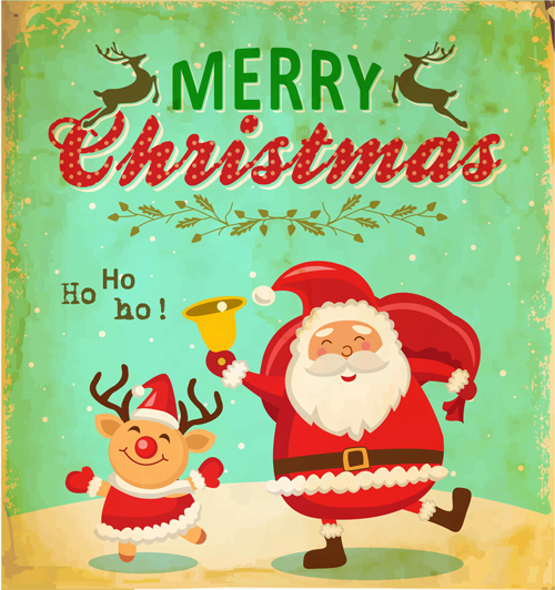 Santa with christmas poster vintage vectors 02 Santa with christmas poster vintage vectors 02