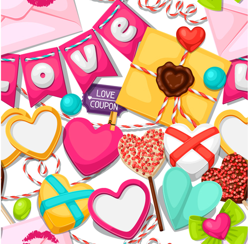 Valentines day elements seamless pattern vector Valentines day elements seamless pattern vector
