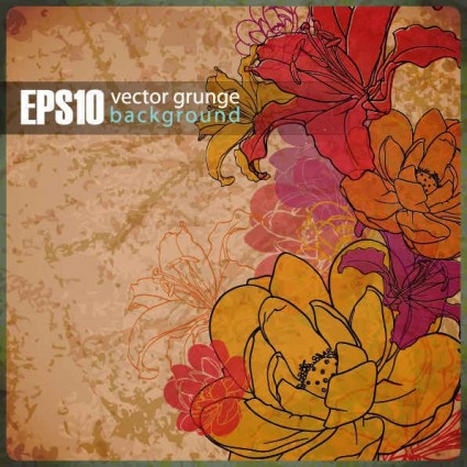 Vintage art flowers background vector Vintage art flowers background vector