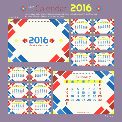2016 New year desk calendar vector material 57 2016 New year desk calendar vector material 57