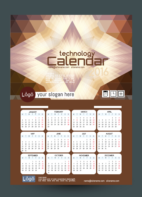 2016 technology calendar template vector 02 2016 technology calendar template vector 02