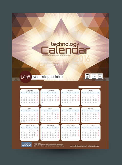 2016 technology calendar template vector 03 2016 technology calendar template vector 03