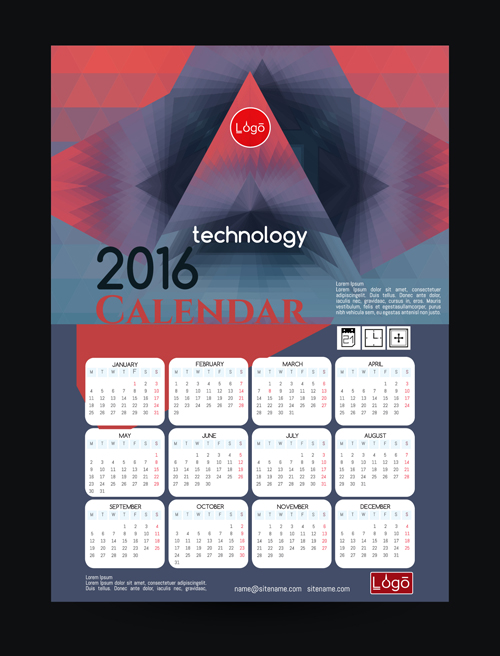 2016 technology calendar template vector 12 2016 technology calendar template vector 12