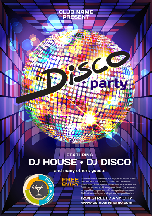 Disco party poster vector material 01 Disco party poster vector material 01