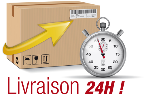 Express delivery poster with cardboard boxes and stopwatch vector 03