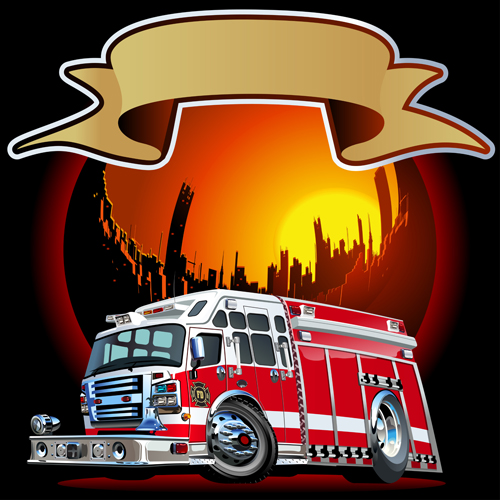Fire truck with city vector 01 Fire truck with city vector 01