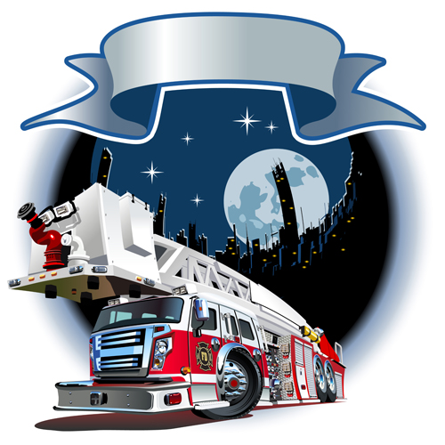 Fire truck with city vector 02 Fire truck with city vector 02