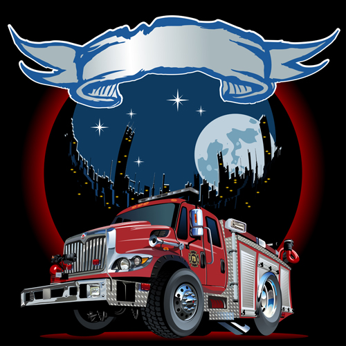 Fire truck with city vector 03 Fire truck with city vector 03