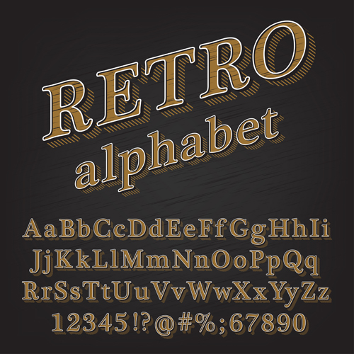Retro font number alphabets 