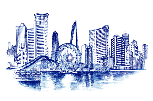 Sketch urban building vector material 02 Sketch urban building vector material 02