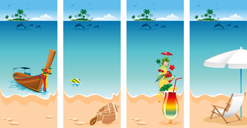 Summer beach scenery vector 01 Summer beach scenery vector 01