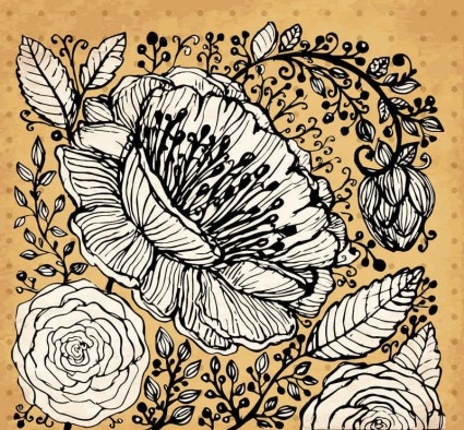 Retro hand drawning flowers background vector Retro hand drawning flowers background vector