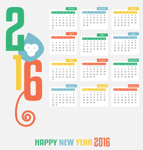 2016 monkey calendars vintage styles vector 2016 monkey calendars vintage styles vector