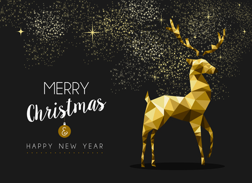 Black christmas background with geometric deer vector Black christmas background with geometric deer vector