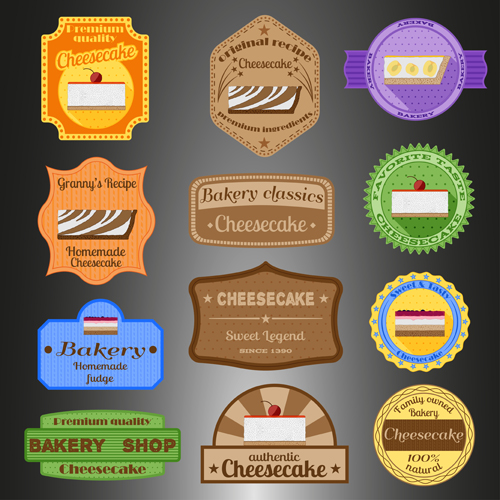 Retro font labels cheesecake badges 