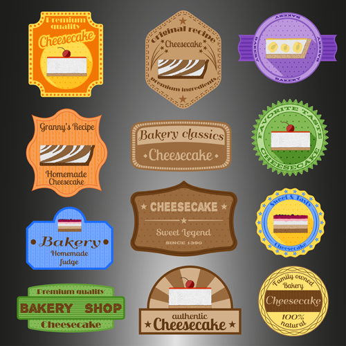 Cheesecake badges with labels retro vector Cheesecake badges with labels retro vector