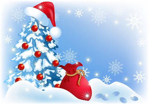Christmas tree with hat and gift bag vector Christmas tree with hat and gift bag vector