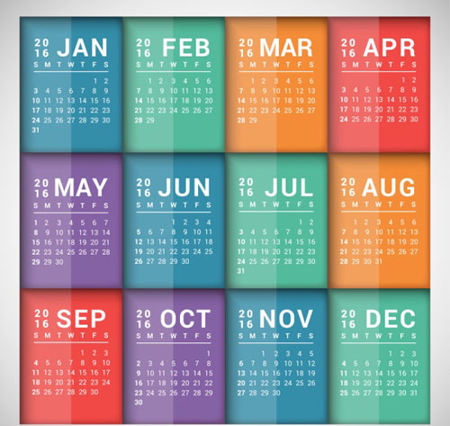 Colored 2016 calendar shining vector Colored 2016 calendar shining vector