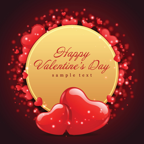 valentines ronund red heart golden frame card 