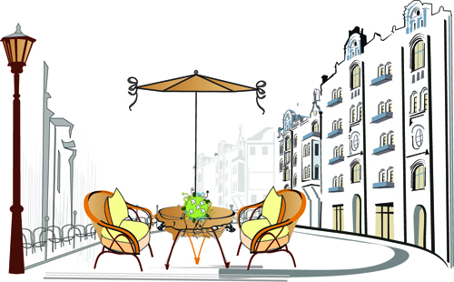 Hand drawn town streets design vector set 02 Hand drawn town streets design vector set 02