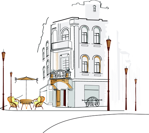Hand drawn town streets design vector set 03