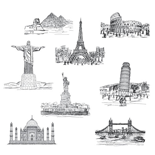 Hand drawn world landmarks building vecor Hand drawn world landmarks building vecor
