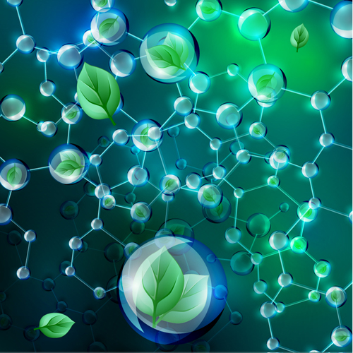 Molecule with green leaf vector template Molecule with green leaf vector template
